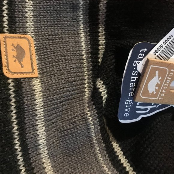 Brand New with Tags Turtlefur soft Beanie Black Grey and White Stripe - Picture 2 of 5